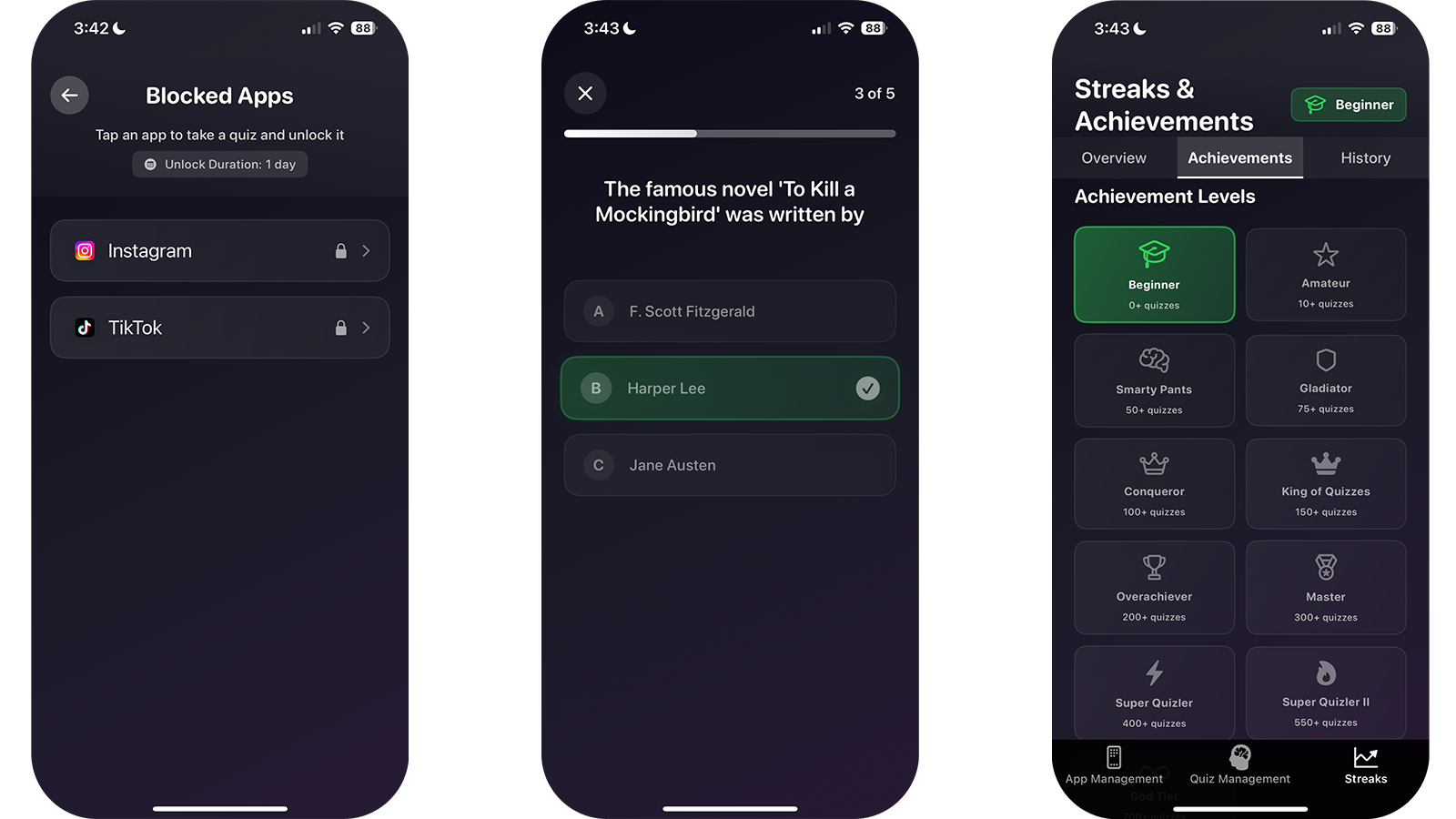 QuizScreen iOS App - Block apps and unlock with quiz questions